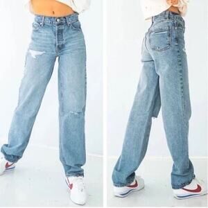 Revice Super 80s High Rise Button Fly Distressed Straight Leg Rigid Jeans SZ 25